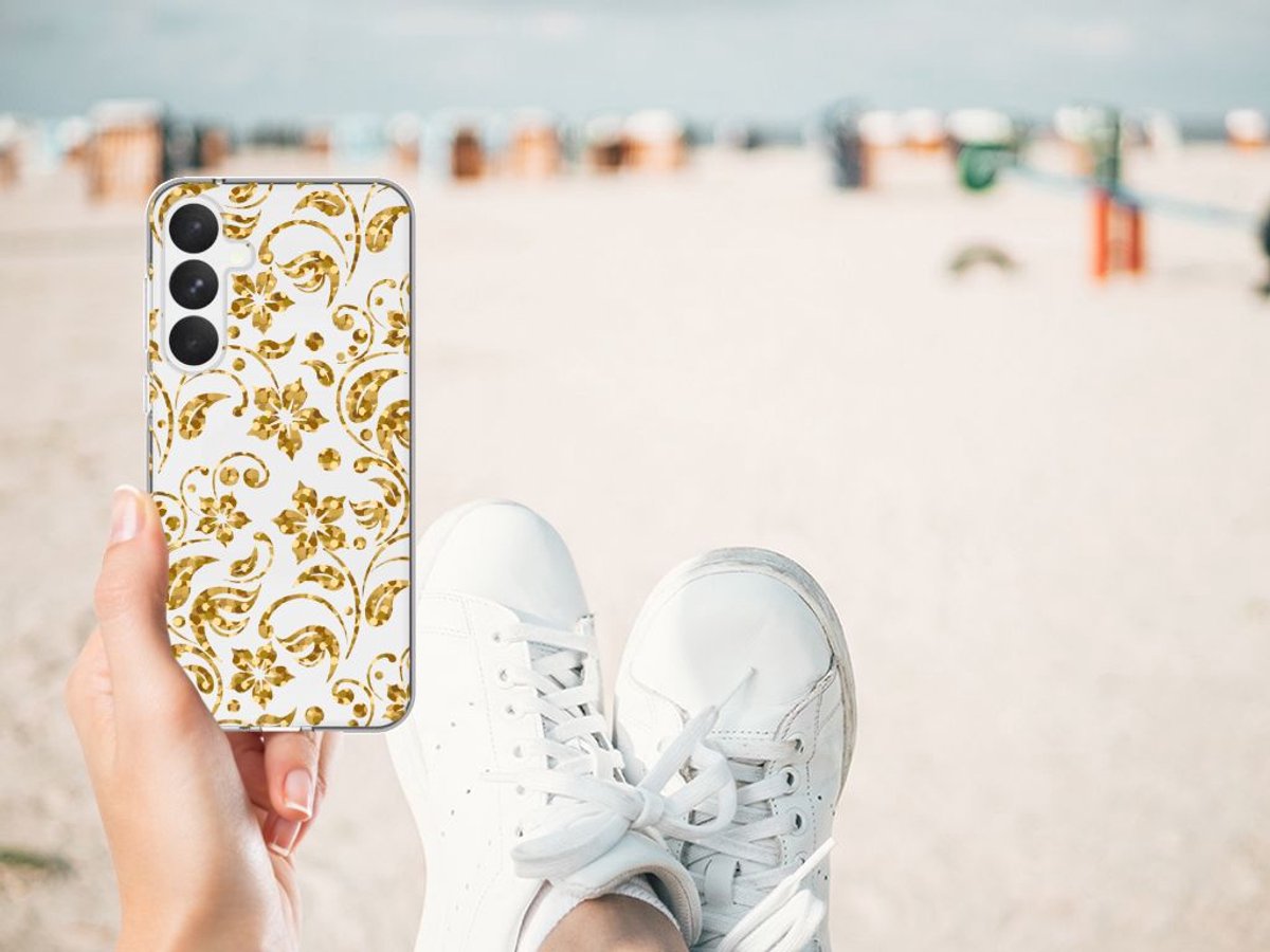 Samsung Galaxy A55 TPU Case Gouden Bloemen