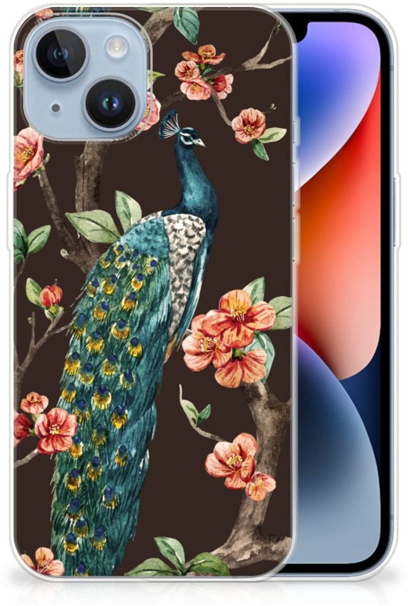 Apple iPhone 14 TPU Hoesje Pauw met Bloemen