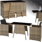 TecTake® - Wicker Zitgroep voor 2 Personen, Ruimtebesparend Buitenmeubilair met 2 Fauteuils en Tafel - Ideale Balkon Loungeset, Weerbestendige Tuin- en Terrasmeubelen - Natuurkleur - Poly-Rattan
