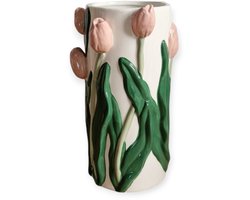 Daan Kromhout - Vaas - Bloemenvaas - Tulpen - Dutch - 14x23 - Cilinder - Keramiek - Roze