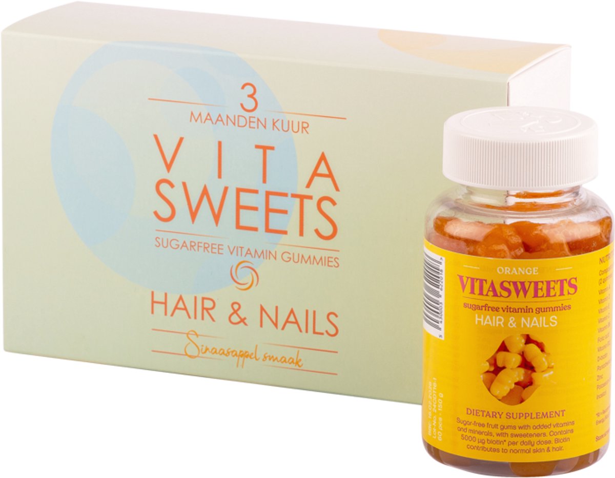 Goedkoopste Hair&Nails Sinaasappelsmaak 3-MAANDKUUR - Suikervrije vitamine gummies - Vegan - Haar vitamines - haargroei - Nagel vitamines - Biotine