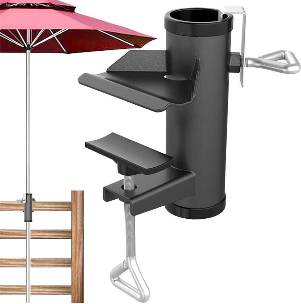 Vaste parasol, steun vaste parasol balkonsteun parasol leuning, steun parasol tafel, balkondeur parasol, vaste parasolclip (Zwart)