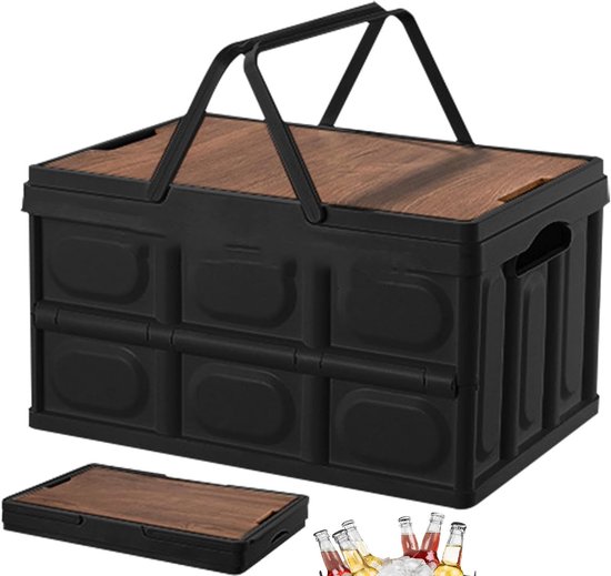 Navaris 2x opvouwbare camping opbergkist - Opbergbox met wieltjes - 35 L opbergdoos met deksel - Stapelbare organizer krat - Tweezijdig openen - Groen