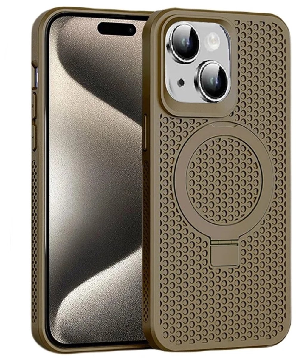 Cityhoesje - iPhone 15 - Magnetic - Ring Holder Kickstand - Protect – Backcase - Bruin