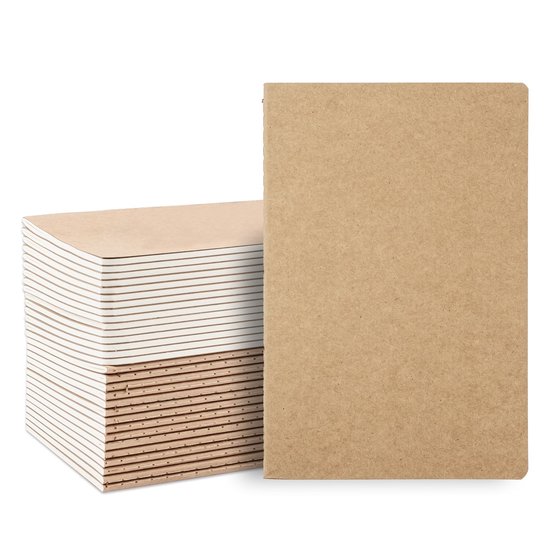 24 Pack Kraft A6 notitieboeken, gevoerde zak reisdagboeken bulk bruin omslag 80 pagina's/40 vellen (14x10 cm