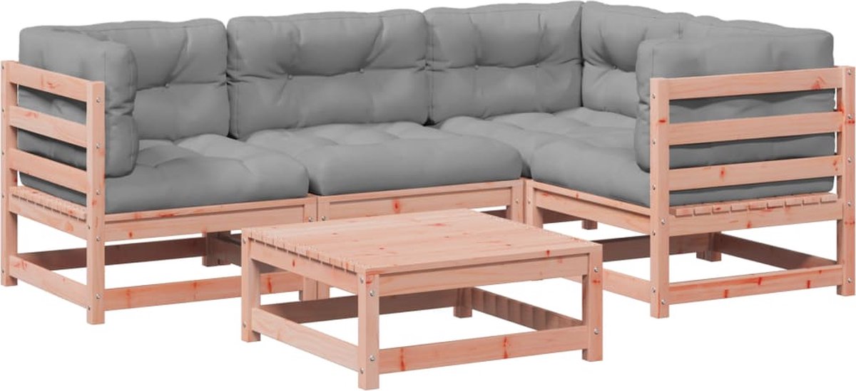 The Living Store 5-delige Loungeset met kussens massief douglas vurenhout - Hoeken Bank - Lounge Set - Tuinset - Hout Meubel - Douglas Hout