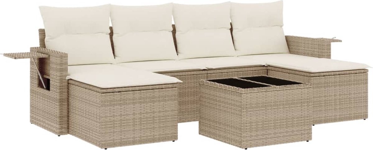 7-delige Loungeset poly rattan beige met kussens - Tuinmeubels - Buitendecoratie