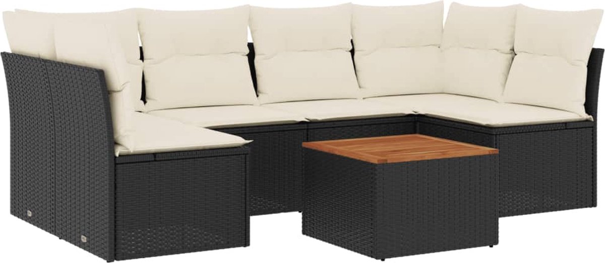 Zwarte poly rattan loungeset met kussens voor buiten - The Living Store.