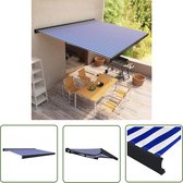 Auvent extensible The Living Store - Blauw et blanc - Aluminium thermolaqué - 100% polyester - Largeur 350 cm - Longueur d'extension 250 cm - Motorisé