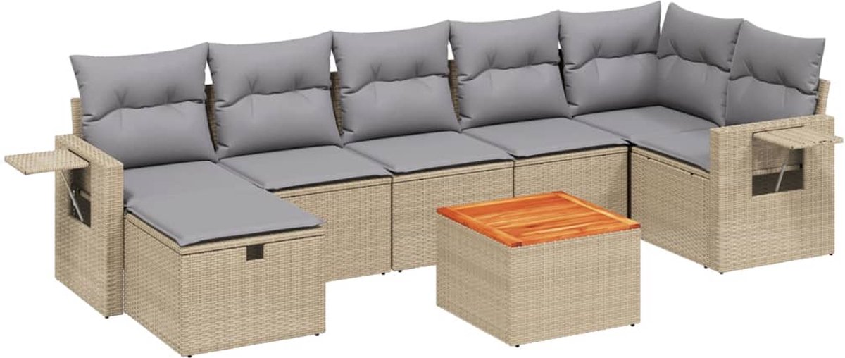 The Living Store 8-delige Loungeset met kussens poly rattan gemengd beige - Loungeset - Tuinlounge - Buitentijdbank - Lounge Set - Tuinmeubels