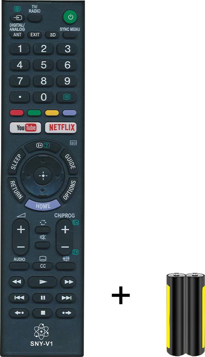 Slimtron Universele Sony Afstandsbediening – Geschikt voor alle Sony Bravia en Smart TV's – Met Netflix en YouTube Sneltoetsen – inclusief 2* AAA batterijen