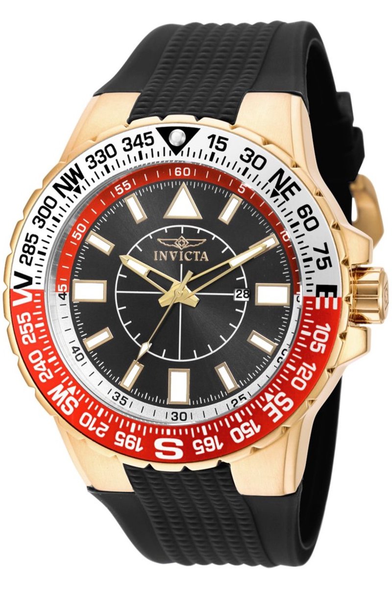 Invicta Aviator 19271 Heren Horloge - Waterdicht - Analoog - Quartz Uurwerk - Roestvrij Staal met zwarte Wijzerplaat - 52mm