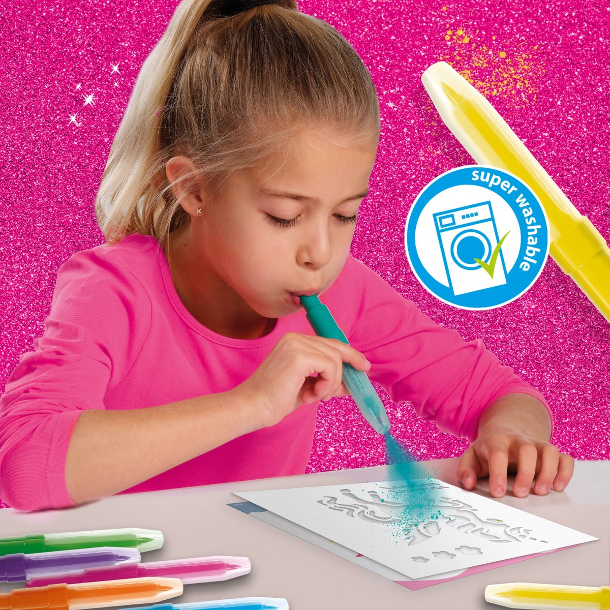 SES Creative - Unicorn - Blow Airbrush Pens - Knutselen Meisjes - 12 Kleurkaarten - Wasbaar uit Kleding - Vanaf 5 jaar — afbeelding 5
