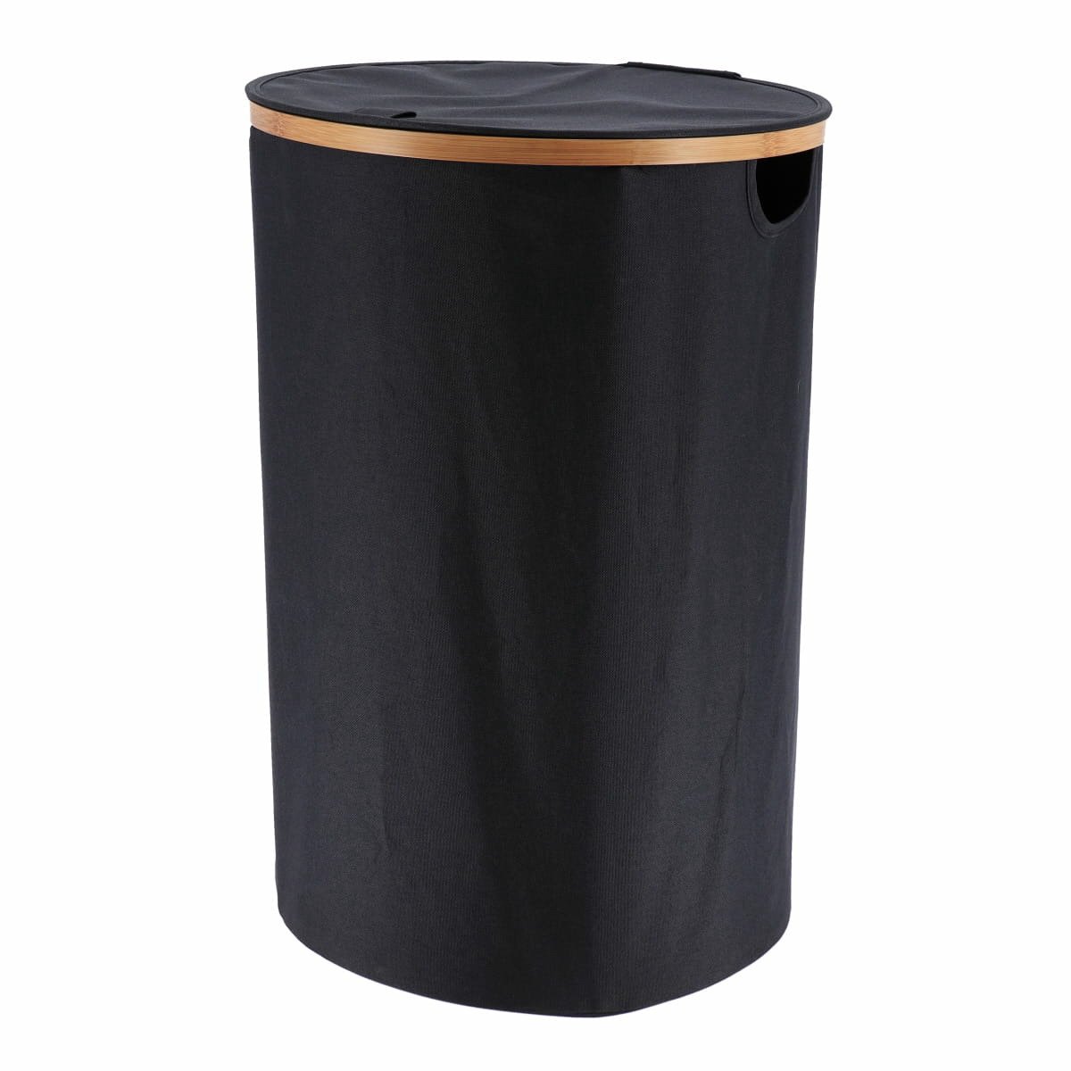 Tendance Wasmand met deksel - rond - bamboe hout - 70L - zwart - 60 x 40 cm - was sorteren