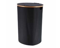 Tendance Wasmand met deksel - rond - bamboe hout - 70L - zwart - 60 x 40 cm - was sorteren