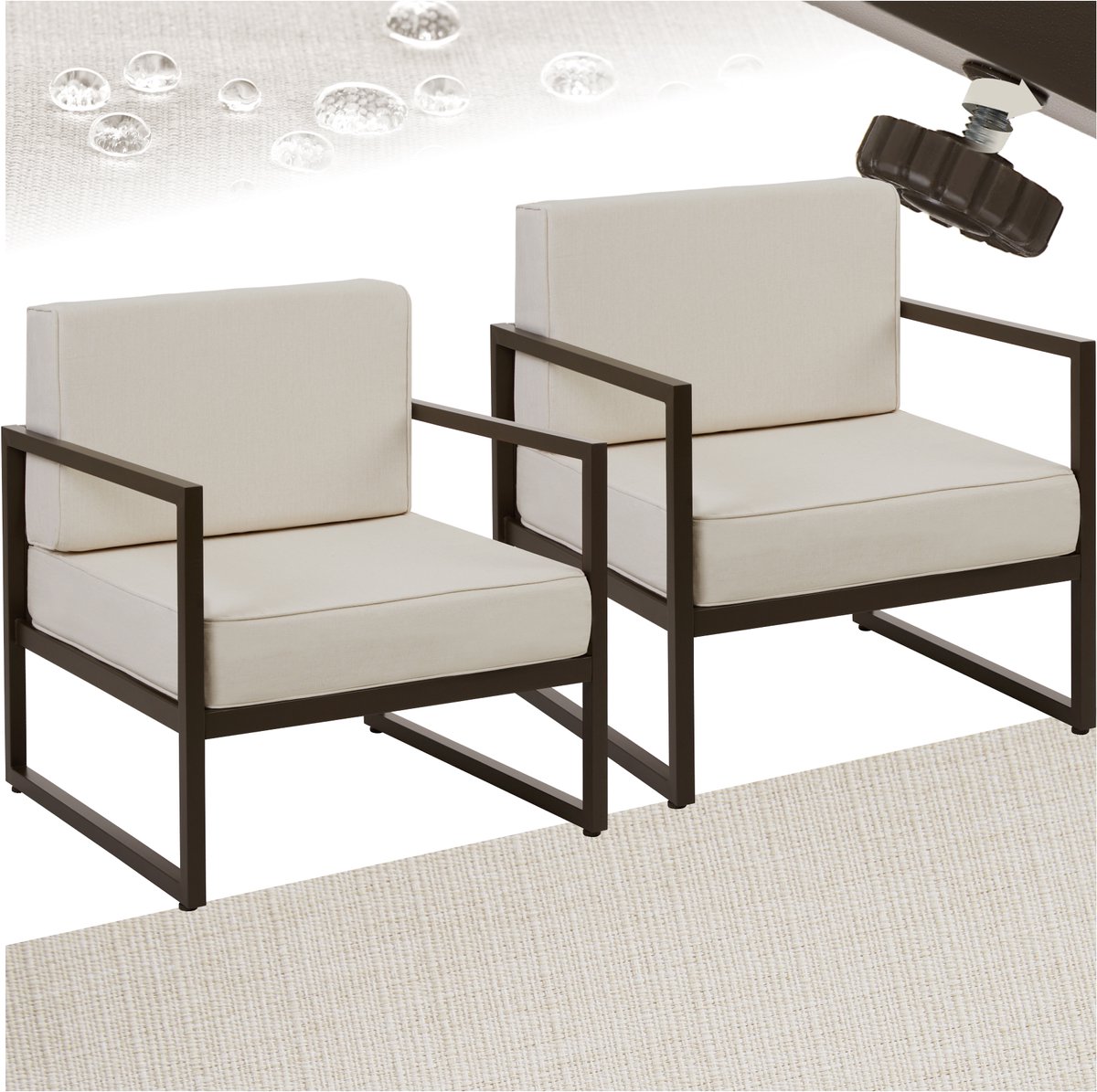 tectake® - Comosa Lounge fauteuil tuin - Set van 2 comfortabele tuinstoelen met dikke kussens - 120kg draagkracht per stoel - Waterafstotende hoezen - Verstelbare poten - Relax stoel tuin - Tuinmeubelen - Tuinset lounge - Tuinfauteuil tectake® - Comosa Lounge fauteuil tuin - Set van 2 comfortabele tuinstoelen met dikke kussens - 120kg draagkracht per stoel - Waterafstotende hoezen - Verstelbare poten - Relax stoel tuin - Tuinmeubelen - Tuinset lounge - Tuinfauteuil - Afbeelding 1