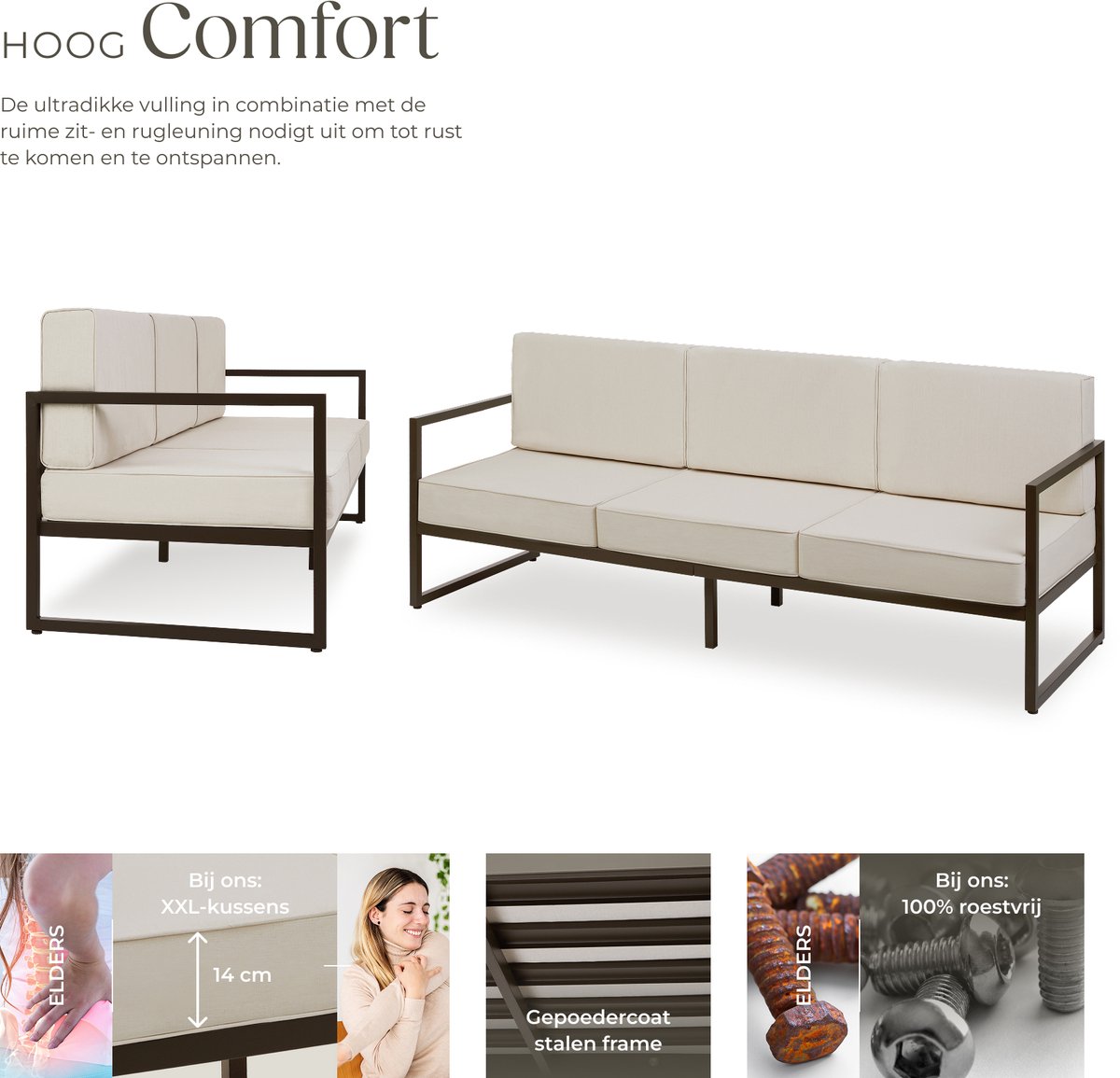 tectake® Comosa Loungebank - 3-zits Tuinbank - Comfortabele Lounge Bank met Dikke Kussens - Outdoor Sofa met Waterafstotende Hoezen - Stevig Stalen Frame - Balkon en Tuin Loungebank - Tuinmeubelen – foto 8