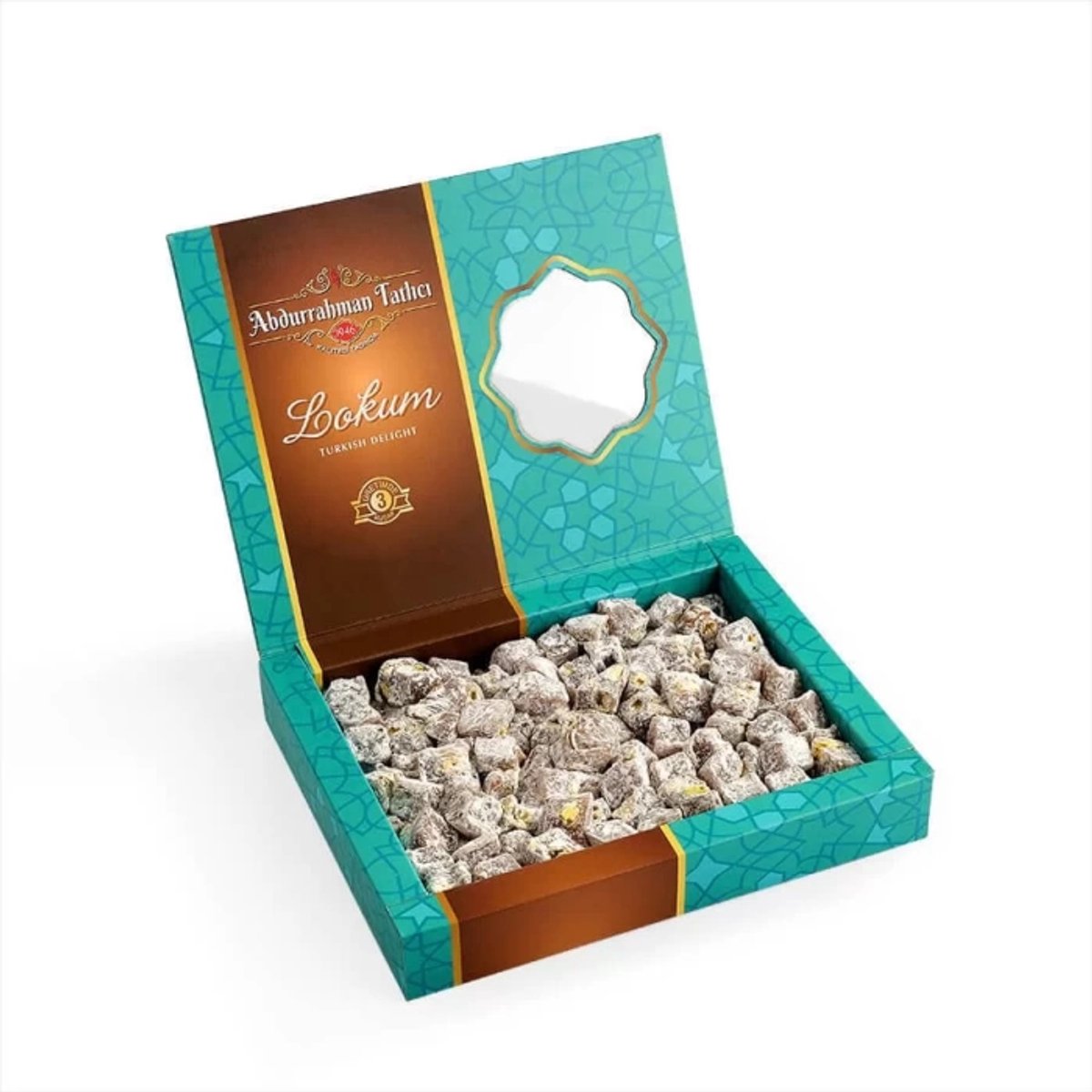 Abdurrahman Tatlici Dubbel Geroosterde Turks Fruit met Pistachenoten ( Glutenvrij ) 550 gr - Abdurrahman Tatlıcı Antep Fıstıklı Çifte Kavrulmuş Lokum ( Gluten icermez ) 550 gr - Pistachio Double Roasted Turkish Delight ( Gluten free ) 550 g