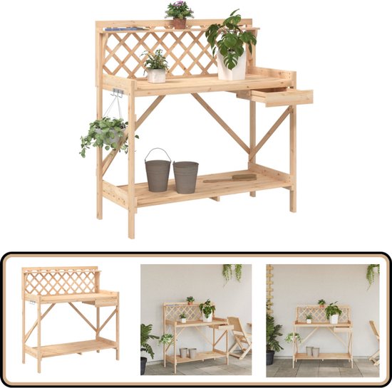 vidaXL Table de rempotage avec treillis Table de rempotage en pin massif - Table de travail de jardin - Table en bois - Table d'extérieur - Table pour plantes - Fournitures de jardin - Décoration de balcon