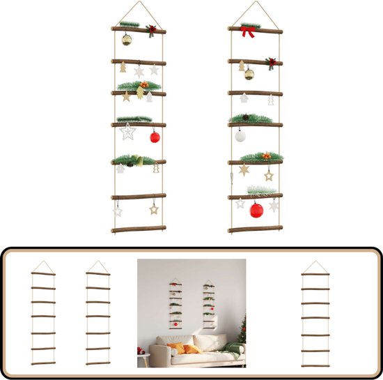 vidaXL Wanddecoratie 2 stuks - Laddervormig - 30x100 cm Wanddecoratie - Laddervormig - Houten Decoratie - Rustic Decor - Boho Decor