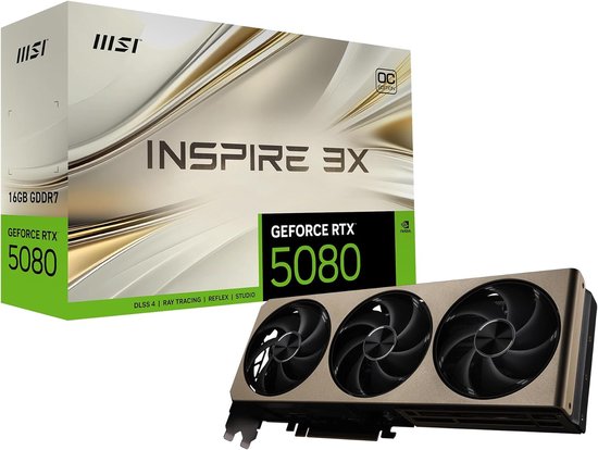 MSI – NVIDIA GeForce RTX 5080 16G Inspire 3X OC 256-bit GDDR7 – videokaart – 16GB – GDDR7 – PCIe 5.0 – 1x HDMI 2.1b – 3x DisplayPort 2.1a