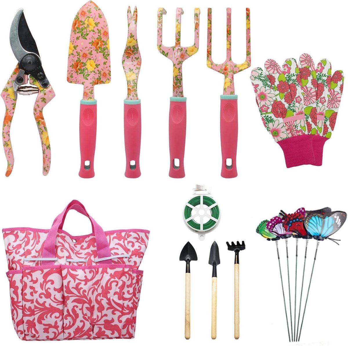 Candala Tuingereedschapsset, 16-delige bloemencadeaus voor handgereedschap voor tuinieren, tuincadeaus voor vrouwen en mannen, met snoeischaar en draagtas met extra grote handgreep