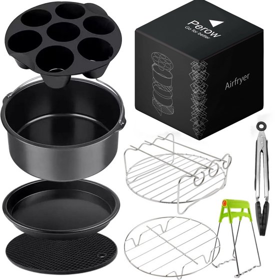 Perow Accessoires voor heteluchtfriteuse - Airfryer Accessoires - Geschikt voor XL en XXL - Complete Set - ø 20 cm