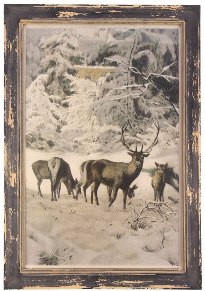 Wooden frame Deer in forest, 33x23cm