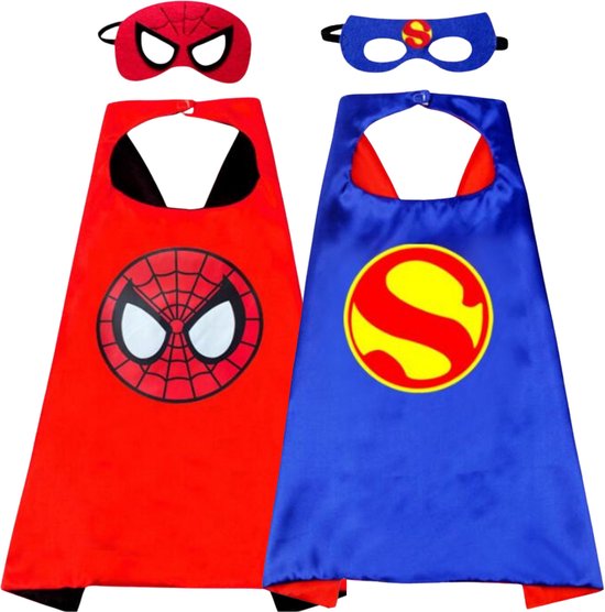 Joya Kids® Set van 2 Spinnen en Super man held Cape en Masker Set | Superhelden verkleedpak | Spider en Super pak | Cape | Masker | Kostuum jongens
