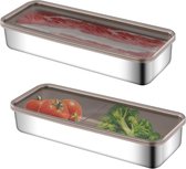 Vershouddozen met deksel, van roestvrij staal, luchtdicht, lekvrij, eenvoudige kliksluiting, voor de keuken, 3 stuks