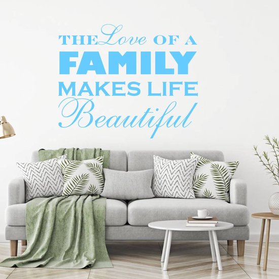 Muursticker L'amour d'une famille rend la Life belle - Bleu foncé - 140 x 112 cm - Muursticker4Sale