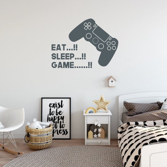 Sticker Muursticker Eat, Sleep Game - Bleu foncé - 100 x 75 cm - Muursticker4Sale
