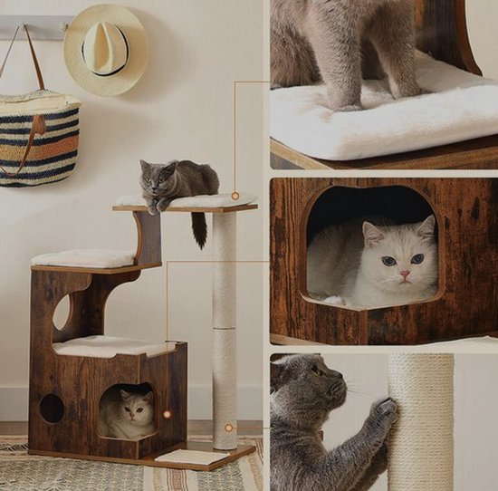MIRA Home - Krabpaal voor Katten - Duurzaam Houten Ontwerp - Sisal Bekleding - 66x42x88 cm