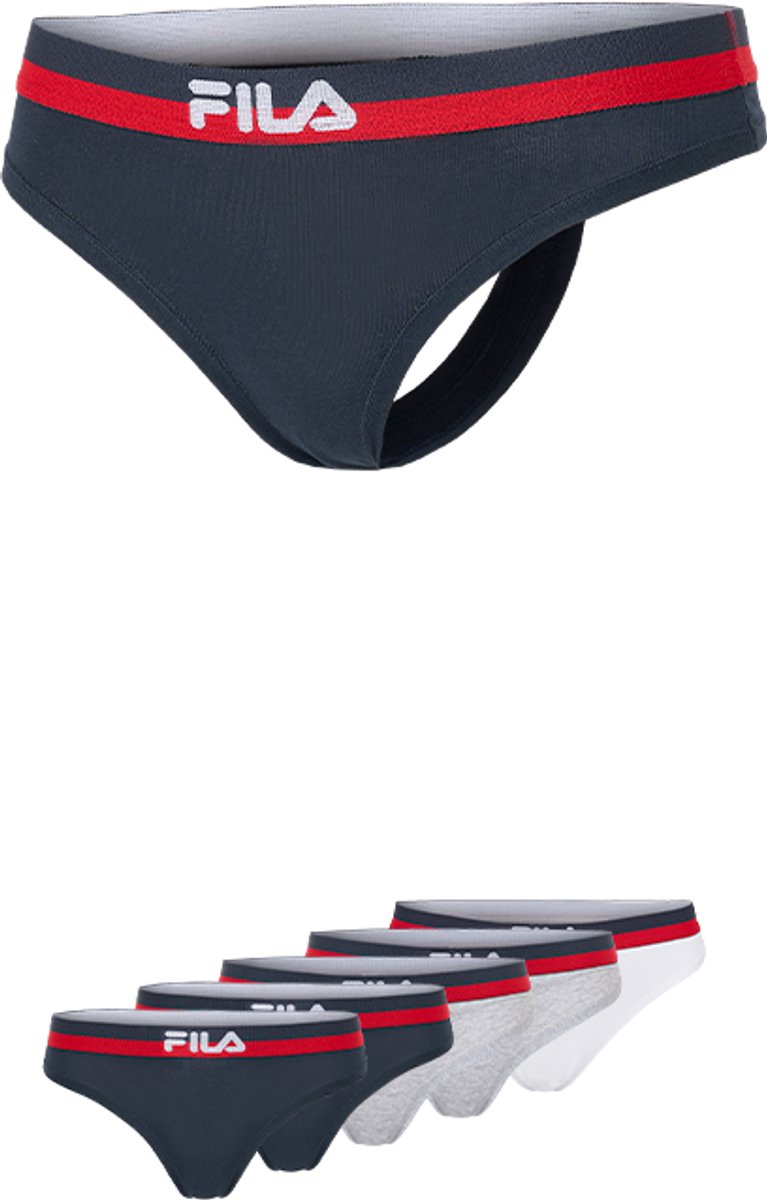 FILA - Gekleurde Waistband Urban String | 5-Pack | Damesstring | Maat S - Navy/Grijs/Wit