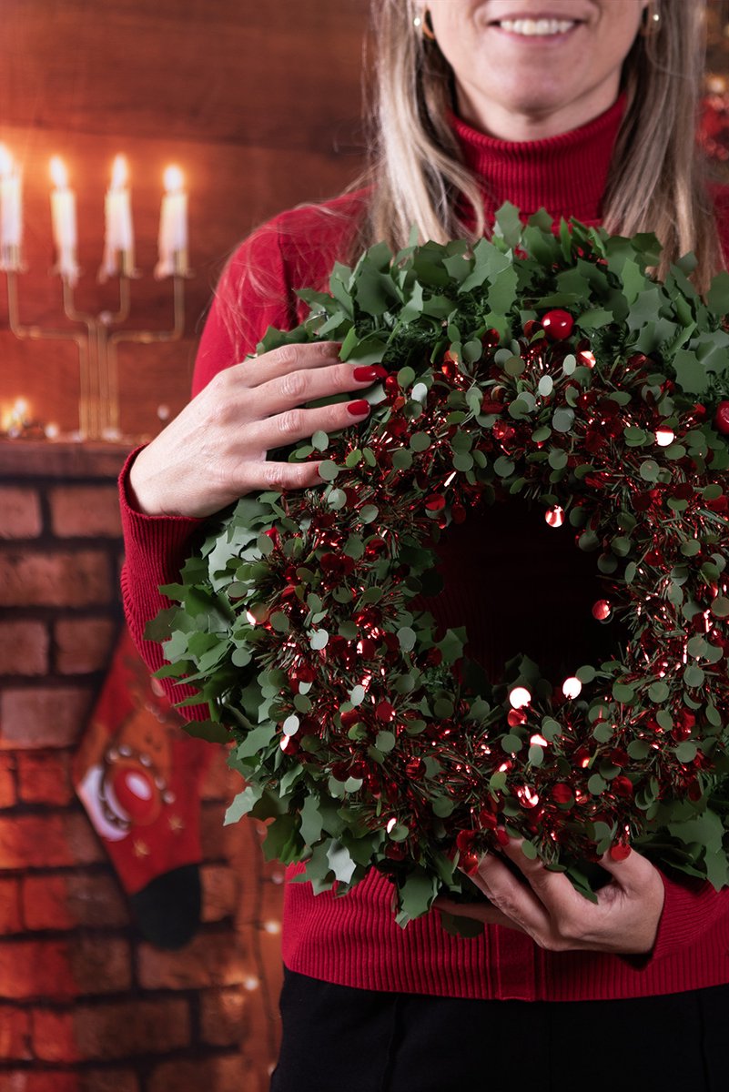 Clayre & Eef Kerstkrans Ø 30 cm Rood Kunststof – foto 2