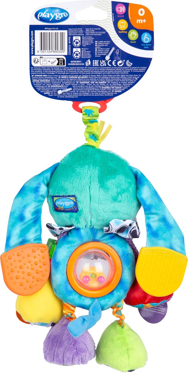 Playgro Activity Friend Doofy Dog - Hangspeeltje - Baby Speelgoed - Kinderwagenspeeltje - Rammelaar - Kinderwagenaccessoire - Buggyaccessoire - Educatief Speelgoed - Knuffeldier — cadeau in Spellen & Speelgoed - foto 7