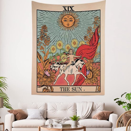 Ulticool - Sun Nature Fleurs Tarot Horoscope Vintage Retro - Tapisserie - 200x150 cm - Groot tapisserie - Affiche