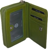 Oi luxe groene leren ritsportemonnee / leren damesportemonnee dubbelzijdig / afsluitbare beurs met pasjes verdeeld / overzichtelijke portemonnee met ruim ritsvak voor muntgeld / beveiligd tegen skimmen / groen leer / 539Green