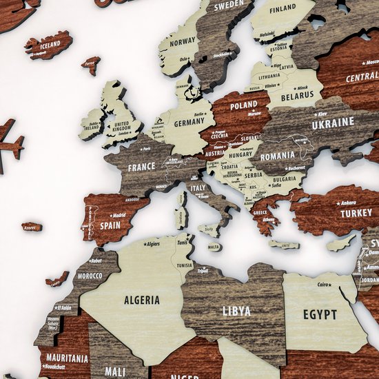 Décoration murale - Wereldkaart - Wereldkaart en bois - Wereldkaart 3D en bois - Tableau d' Wereldkaart - Mixte - Medium