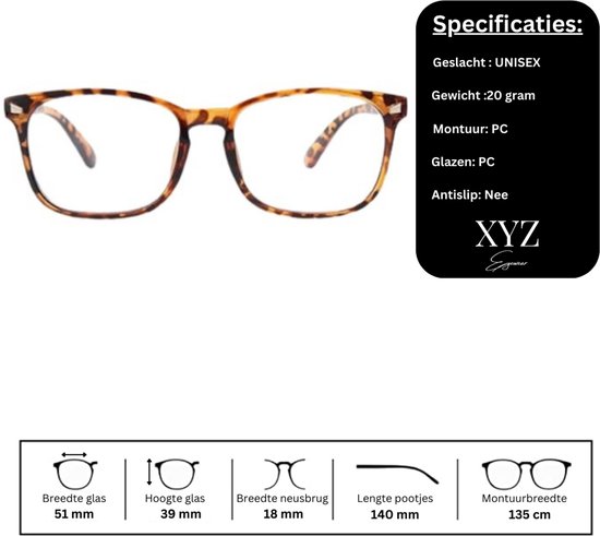 XYZ Eyewear Set de 5 Lunettes de lecture +2,50 € - Femme - Homme - Lunettes de lecture - Trendy - Lunettes de lecture - Lunettes de lecture avec correction - Valeur - Élégant - Avec correction +2,50 €
