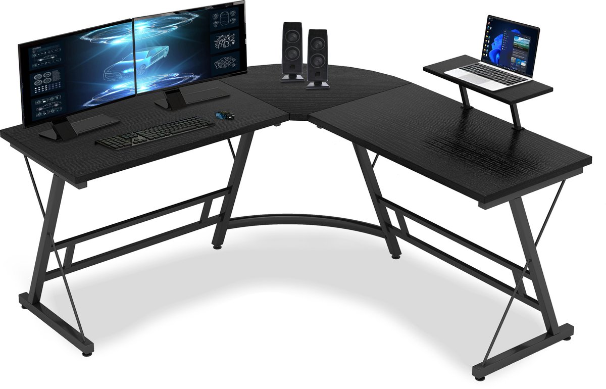 Bayt Hoekbureau - Bureau - Game Bureau - Gaming bureau - L vormig bureau - Computertafel - Zwart