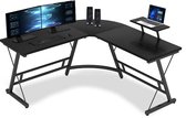 Bol.com Bayt Hoekbureau - Bureau - Game Bureau - Gaming bureau - L vormig bureau - Computertafel - Zwart - 129 x 129 x 74 cm aanbieding