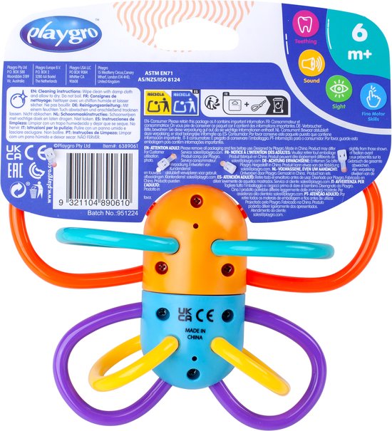 Playgro Click Clack Butterfly Rammerlaar - Bijtrammelaar - bijtring - Baby speelgoed - bijtspeeltje - Grijpspeelgoed - Speeltje - Baby rammelaar- Met geluid van Playgro — afbeelding 5