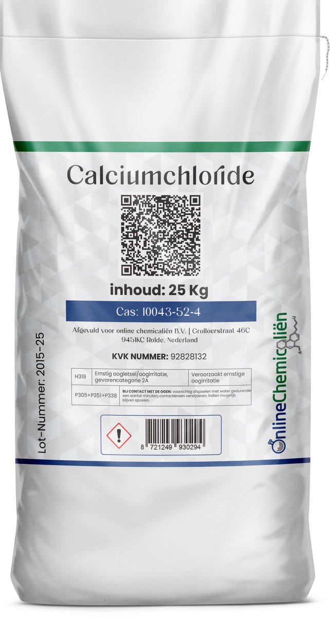 Online chemicalien – Calciumchloride – 25 kg – CaCl2 – Vochtonttrekker – Droogmiddel – Strooizout