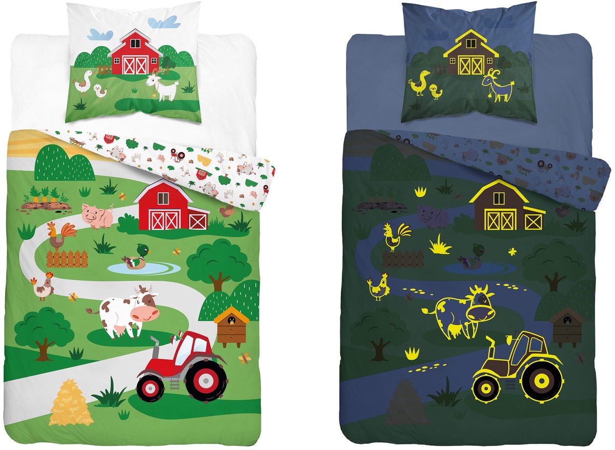Farm Boerderij Dekbedovertrek 140x200cm Katoen Duurzaam 2in1 GLow in the Dark