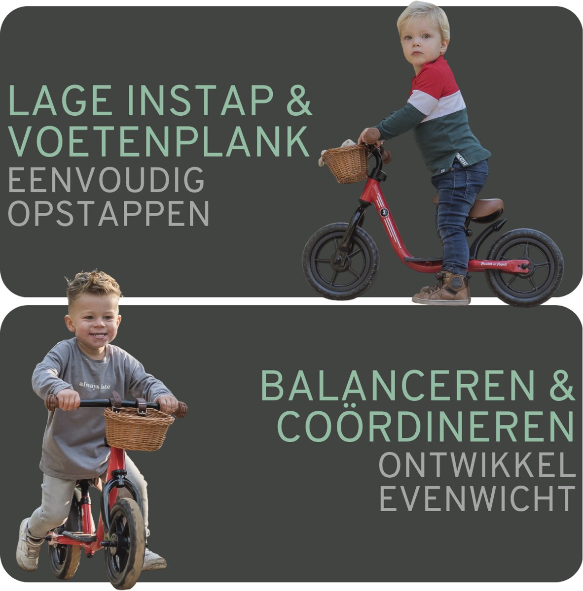 Bandits & Angels Metalen Loopfiets Met Mandje Starter Rood met Voetenplank vanaf 2 Jaar - Limited Edition - Rode Loop Fiets - Verstelbaar Zadel 29 tot 39 cm - Voor Jongens en Meisjes - Compact en Veilig - Lage Instap met Voetenplank — afbeelding 11