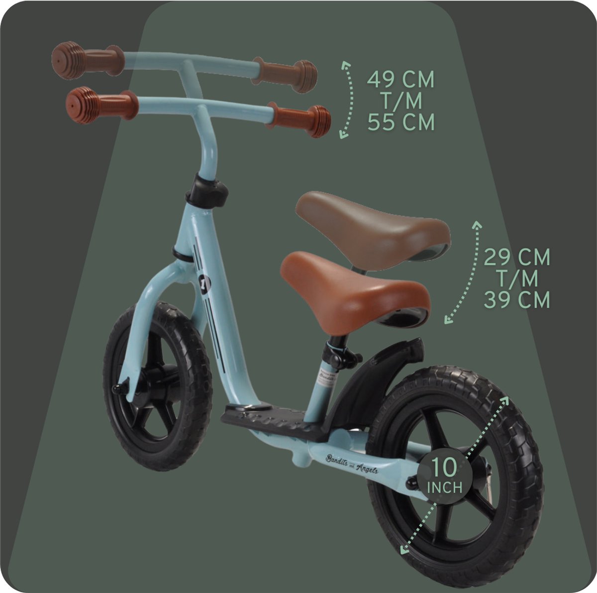 Bandits & Angels Metalen Loopfiets Starter Blauw met Voetenplank vanaf 2 Jaar - Limited Edition - Vintage Blauwe Loop Fiets - Verstelbaar Zadel 29 tot 39 cm - Voor Jongens en Meisjes - Compact en Veilig - Lage Instap met Voetenplank — afbeelding 6