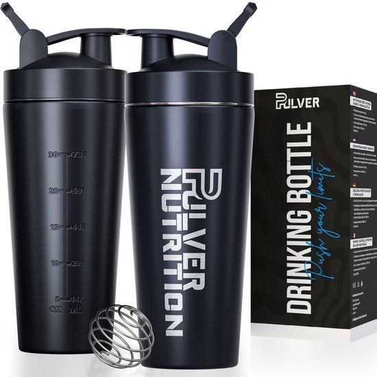 Pulver - RVS Shakebeker - Proteine Shaker - BPA vrij - 1000ml – Thermo - Shaker - Zwart