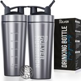Pulver® - RVS Shakebeker & Drinkfles - 1000 ml Proteïne en Eiwit Shaker - BPA Vrij - Shake Beker - Shaker - Silver