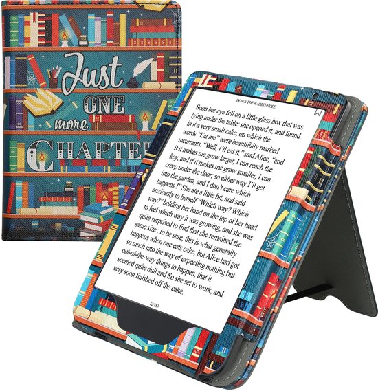 kwmobile e-reader hoesje geschikt voor Kobo Clara BW / Colour hoes - E reader flip case van kunstleer - Ereader cover met stand - bibliotheek design in meerkleurig van kwmobile — afbeelding 5